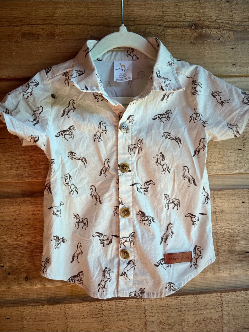 VELVET FAW - Toddler
Boys Cream Horse Print Short Sleeve Western Shirt